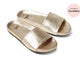 Gallito slide sandal - platinum - angle shot - with press bubble "As seen in PureWow"