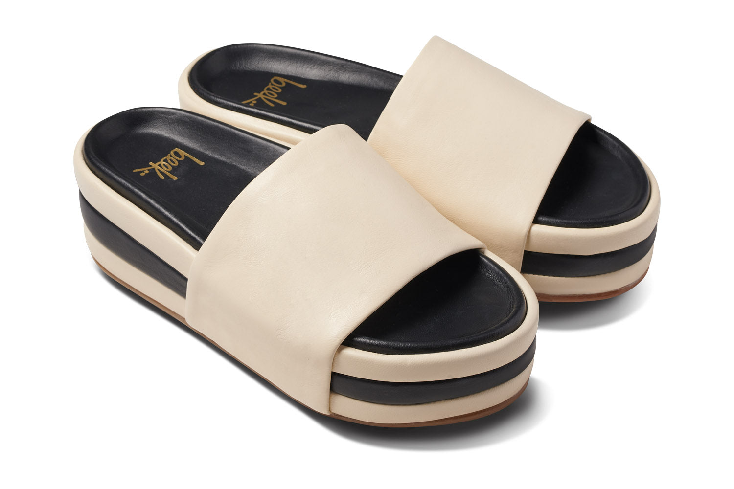 ALBATROSS STRIPE Eggshell/Black Leather Platform Sandal | beek