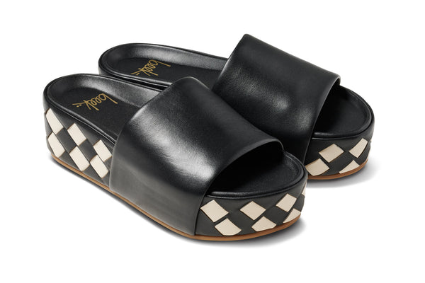 Albatross Woven leather platform sandal in eggshell/black - product angle shot