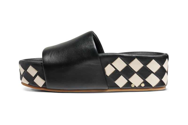 Albatross Woven leather platform sandal in eggshell/black - product side shot