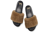 Baza Shearling slide sandal in bronze/black - product top shot