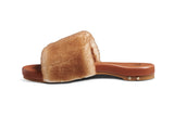 Baza Shearling slide sandal in honey/tan- product side shot