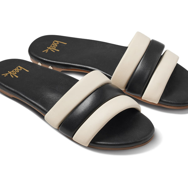 Womens black best sale leather slide sandals