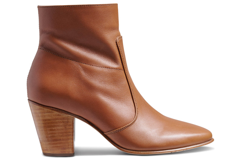 Catbird leather boot in cognac - product outside side shot