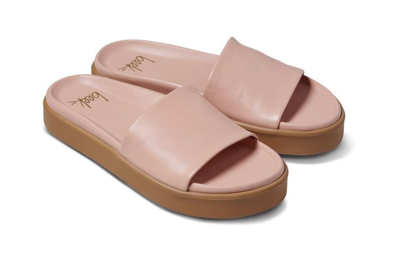 Chick leather platform slide sandals in blush - product angle shot