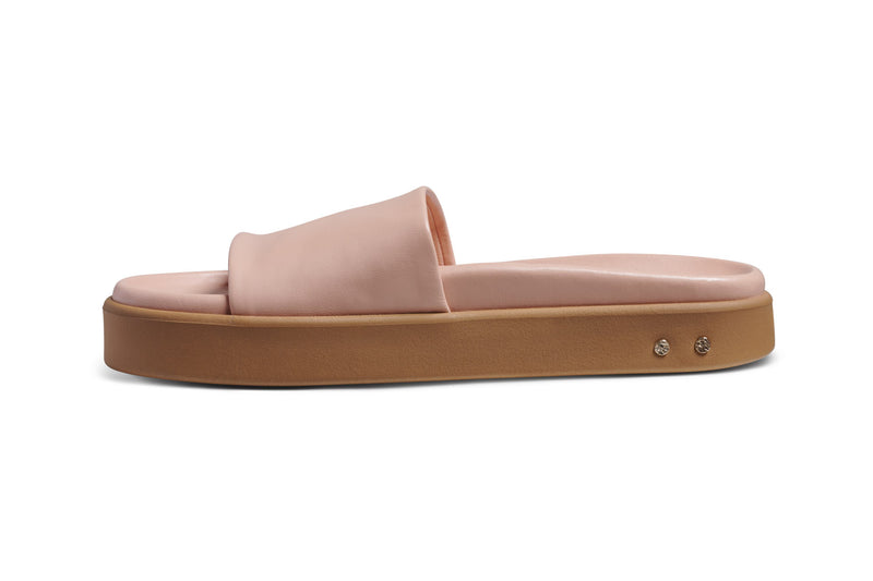 Chick leather platform slide sandals in blush - product side shot