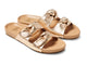 Coquette leather slide sandals in gold/beach - product angle shot