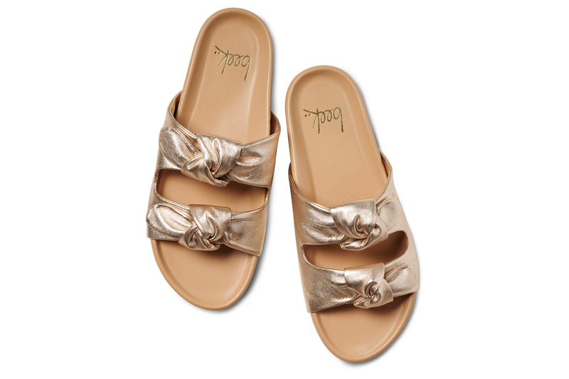 Coquette leather slide sandals in gold/beach - product top shot