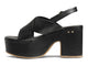 Emu leather platform heel sandal in black - product side shot