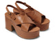 Emu leather platform heel buckle sandal in tan - product angle shot