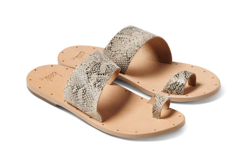 Finch leather toe-ring sandal in snake/beach - product angle shot