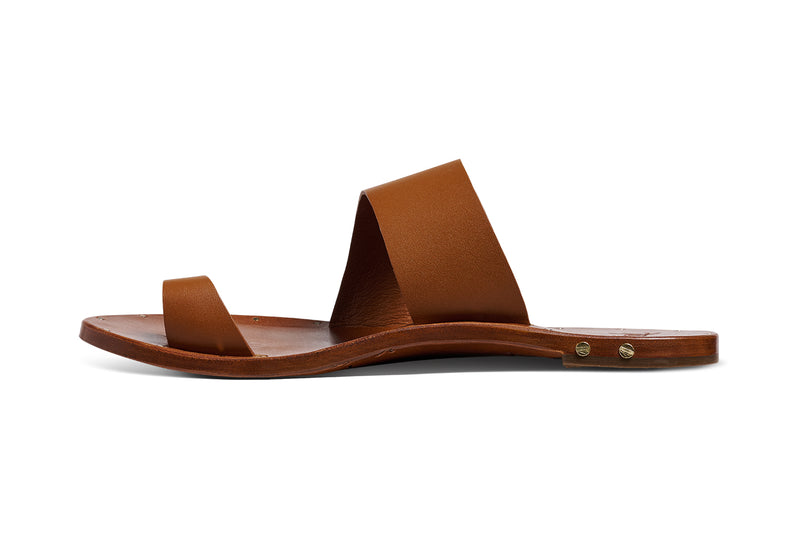 Finch leather toe-ring sandal in tan - product side shot