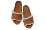 Gallito Shearling suede slide sandals in almond - product top shot