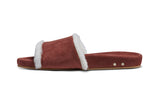 Gallito Shearling suede slide sandals in fig - product side shot