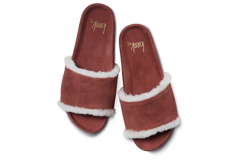 Gallito Shearling suede slide sandals in fig - product top shot