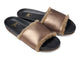 Gallito Shearling leather slide sandals in mocha/black - product angle shot