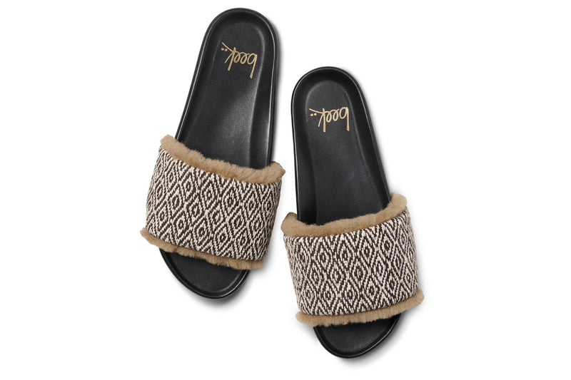 Gallito Shearling leather slide sandals in multi/black - product top shot