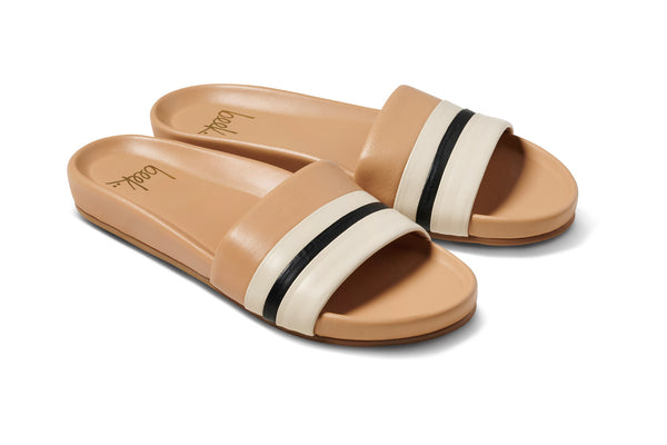 Gallito Stripe leather slide sandal in eggshell/beach - product angle shot