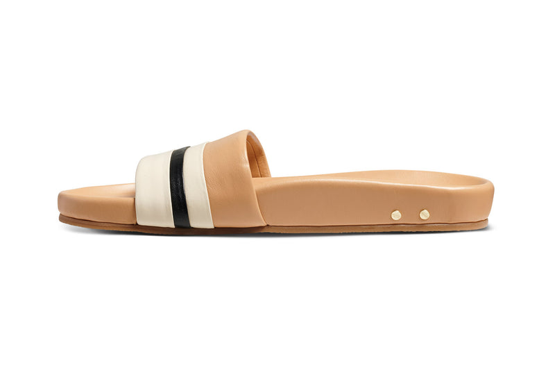 Gallito Stripe leather slide sandal in eggshell/beach - product side shot