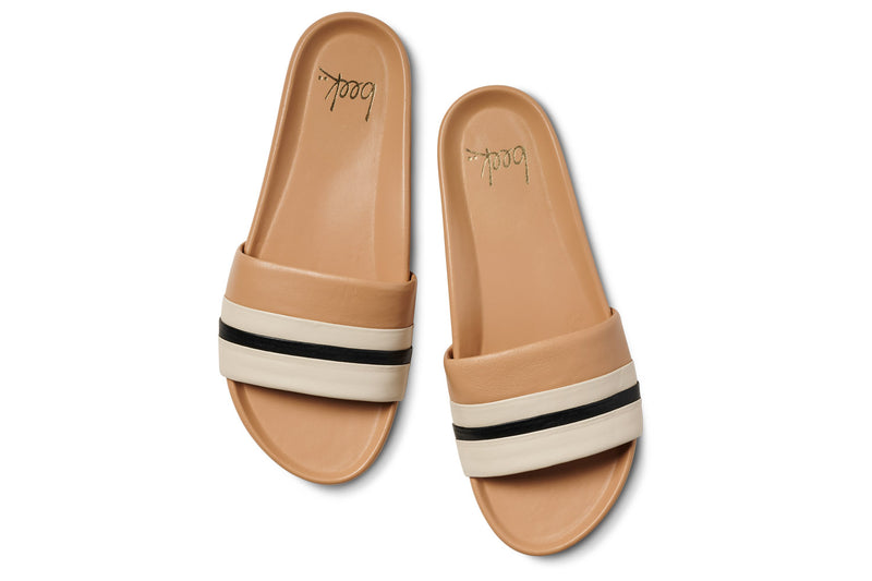 Gallito Stripe leather slide sandal in eggshell/beach - product top shot