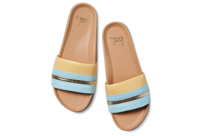 Gallito Stripe leather slide sandal in sky/beach - product top shot