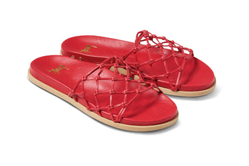 Harpy leather slide sandal in lipstick - product angle shot