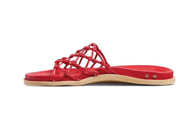 Harpy leather slide sandal in lipstick - product side shot