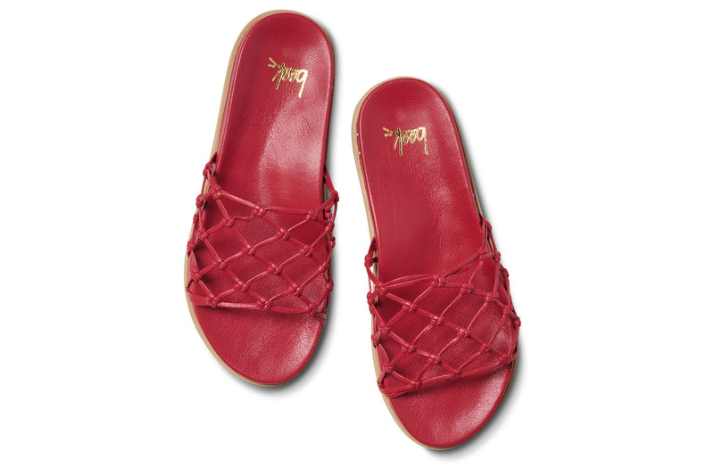 Harpy leather slide sandal in lipstick - product top shot