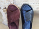 Group shot of Hen platform criss-cross sandals in plum suede and black leather