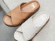 Hen leather platform criss-cross sandals in beach and eggshell