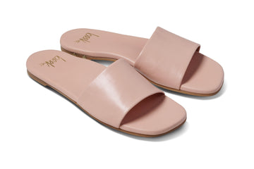 Honeybird leather slide sandal in blush - product angle shot