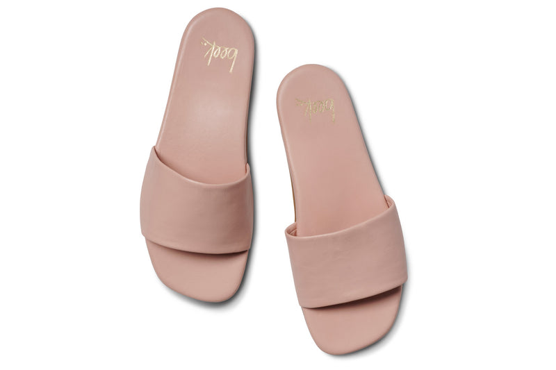 Honeybird leather slide sandal in blush - product top shot