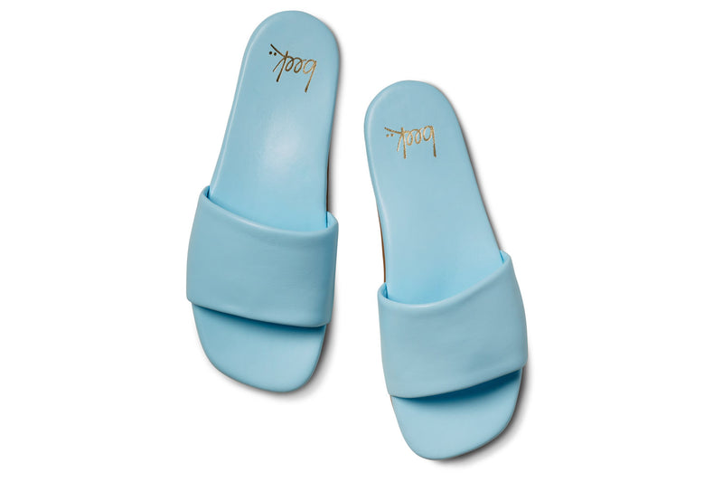 Honeybird leather slide sandal in sky - product top shot