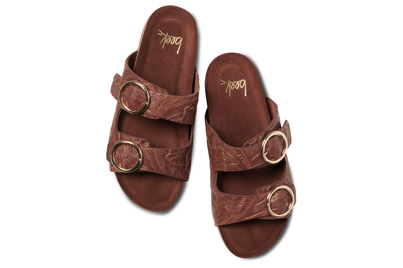 Jery embossed leather slide sandal n chocolate - product top shot