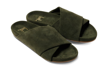 Kea suede slide sandal in moss - angle shot