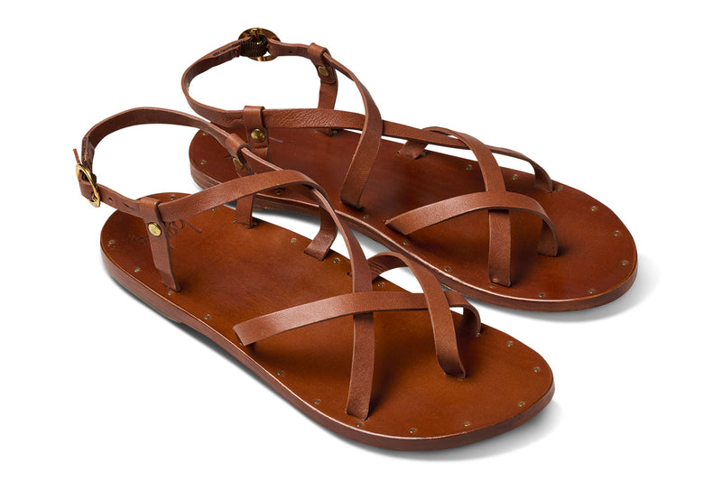 Linnet leather toe-ring sandal in tan - product angle shot