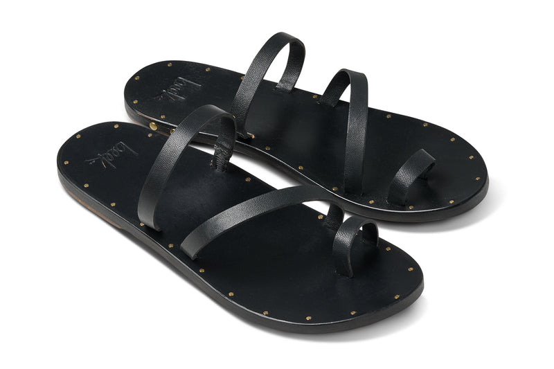 Nene leather slide sandal in black - product angle shot