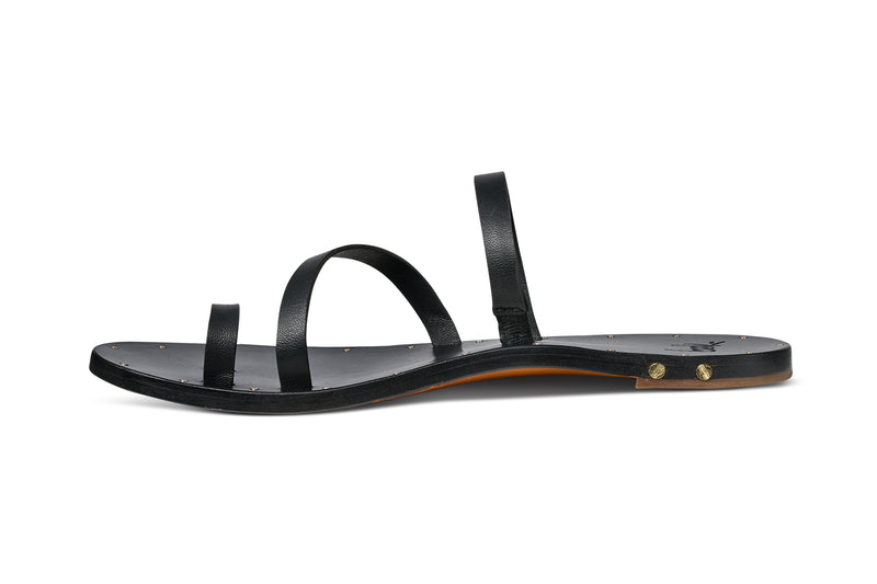 Nene leather slide sandal in black - product side shot