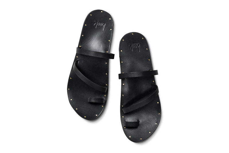 Nene leather slide sandal in black - product top shot