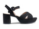 Partybird platform heeled sandals in black - product side shot (outer)