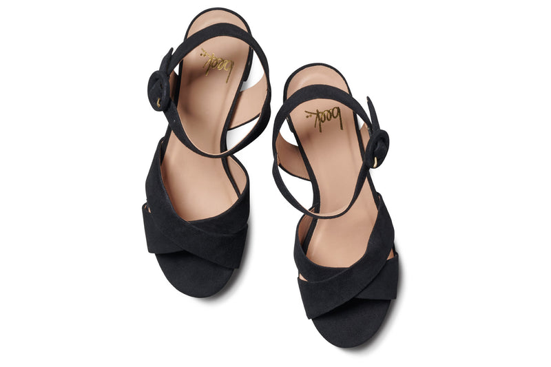 Partybird platform heeled sandals in black - product top shot