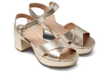 Partybird leather platform heeled sandal in gold - product angle shot