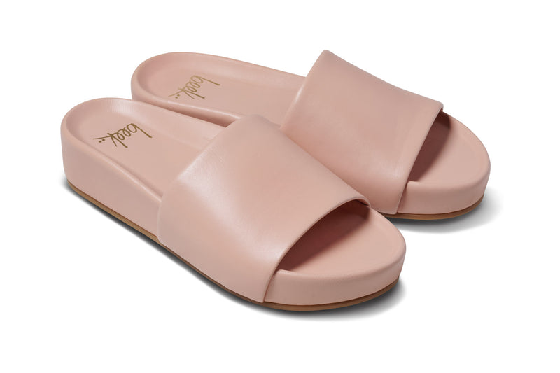 Pelican leather platform sandals in blush - product angle shot