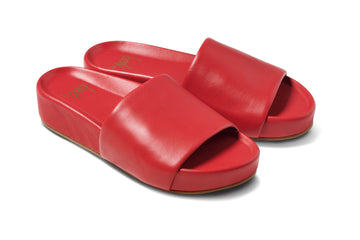 Pelican leather platform slide sandals in lipstick - product angle shot