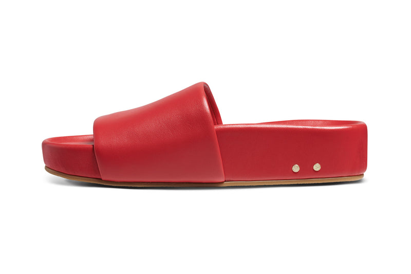 Pelican leather platform slide sandals in lipstick - product side shot