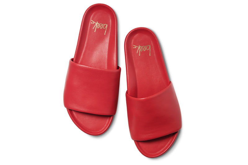 Pelican leather platform slide sandals in lipstick - product top shot