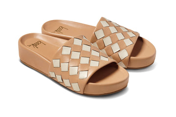 Pelican Woven leather platform sandals in eggshell/beach - product angle shot