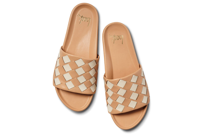 Pelican Woven leather platform sandals in eggshell/beach - product top shot