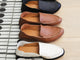 Group shot of Pepper leather loafer in eggshell, cognac, and black