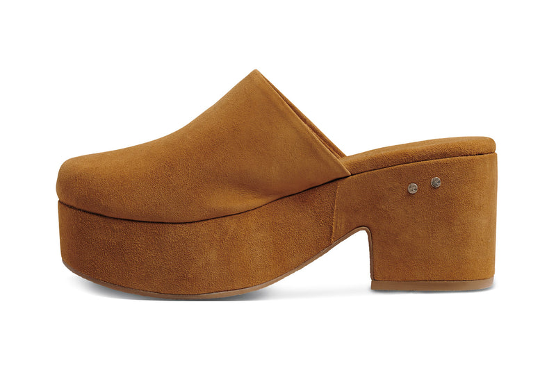 Petrel suede platform heel in caramel - side shot